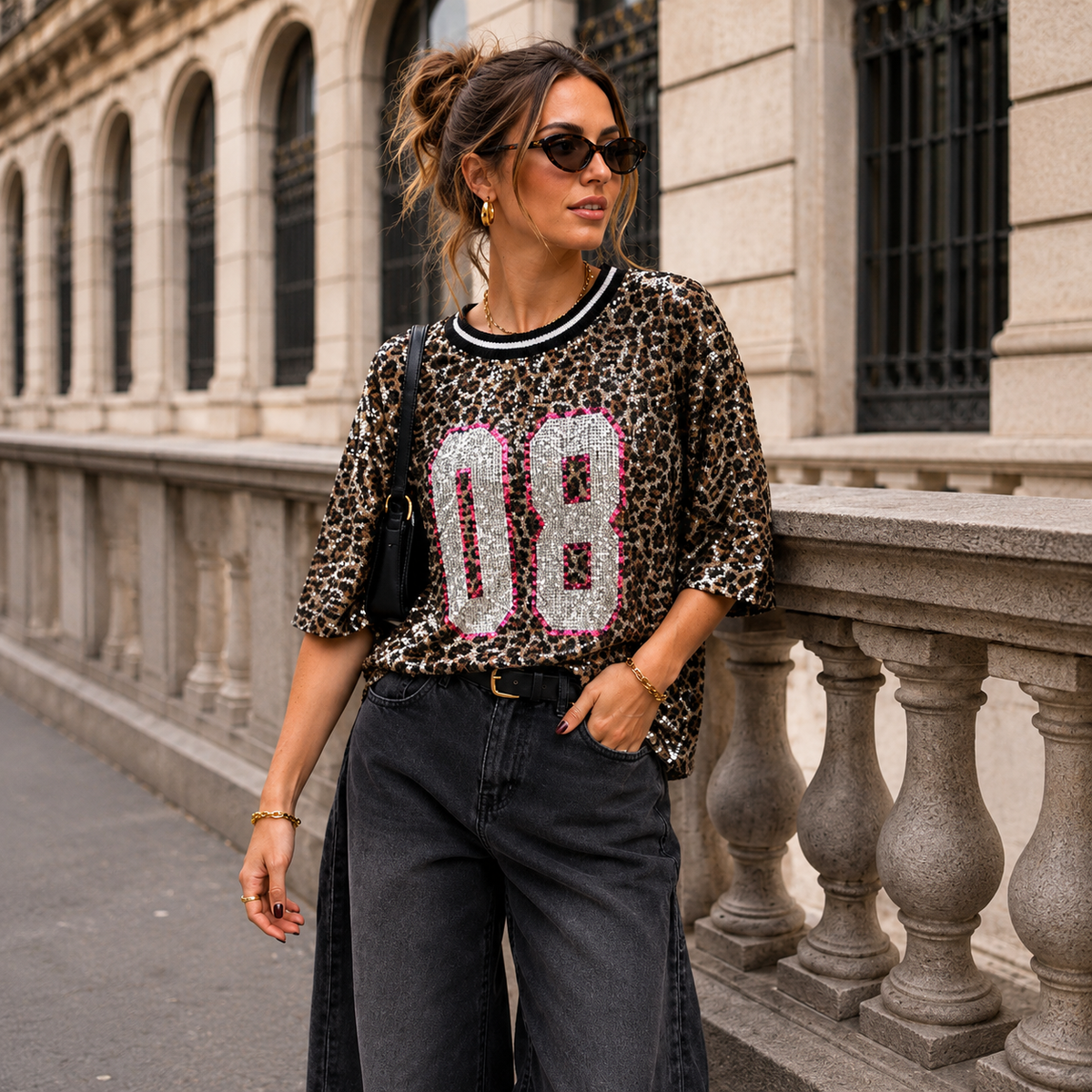 SHANA — Top léopard à sequins « 08 »