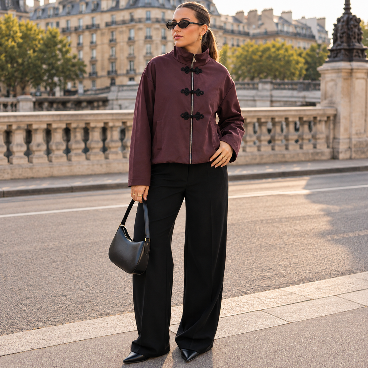 MEI — Veste bordeaux à brandebourgs