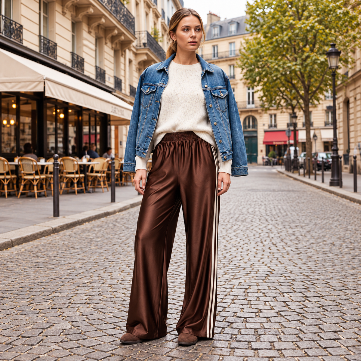SAX — Pantalon satiné à bandes contrastantes