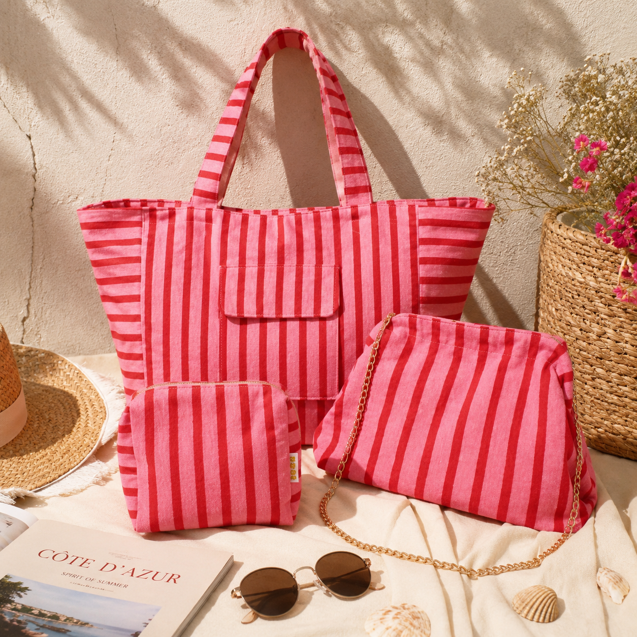 Grand cabas, pochette & trousse Rosabella