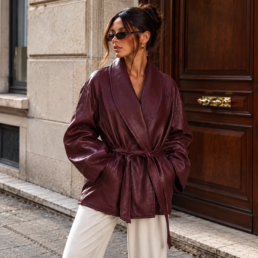 GILDA — Veste kimono effet cuir prune