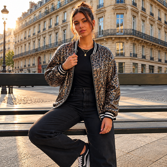 ROXIE — Veste bomber léopard à sequins