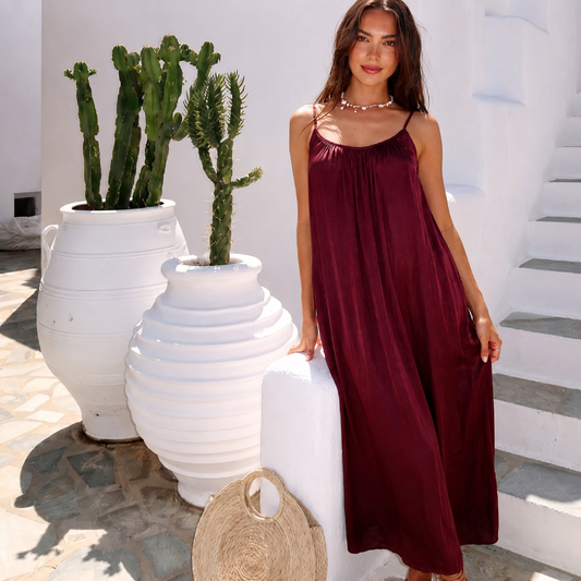 Robe Loréna – Robe longue fluide satinée