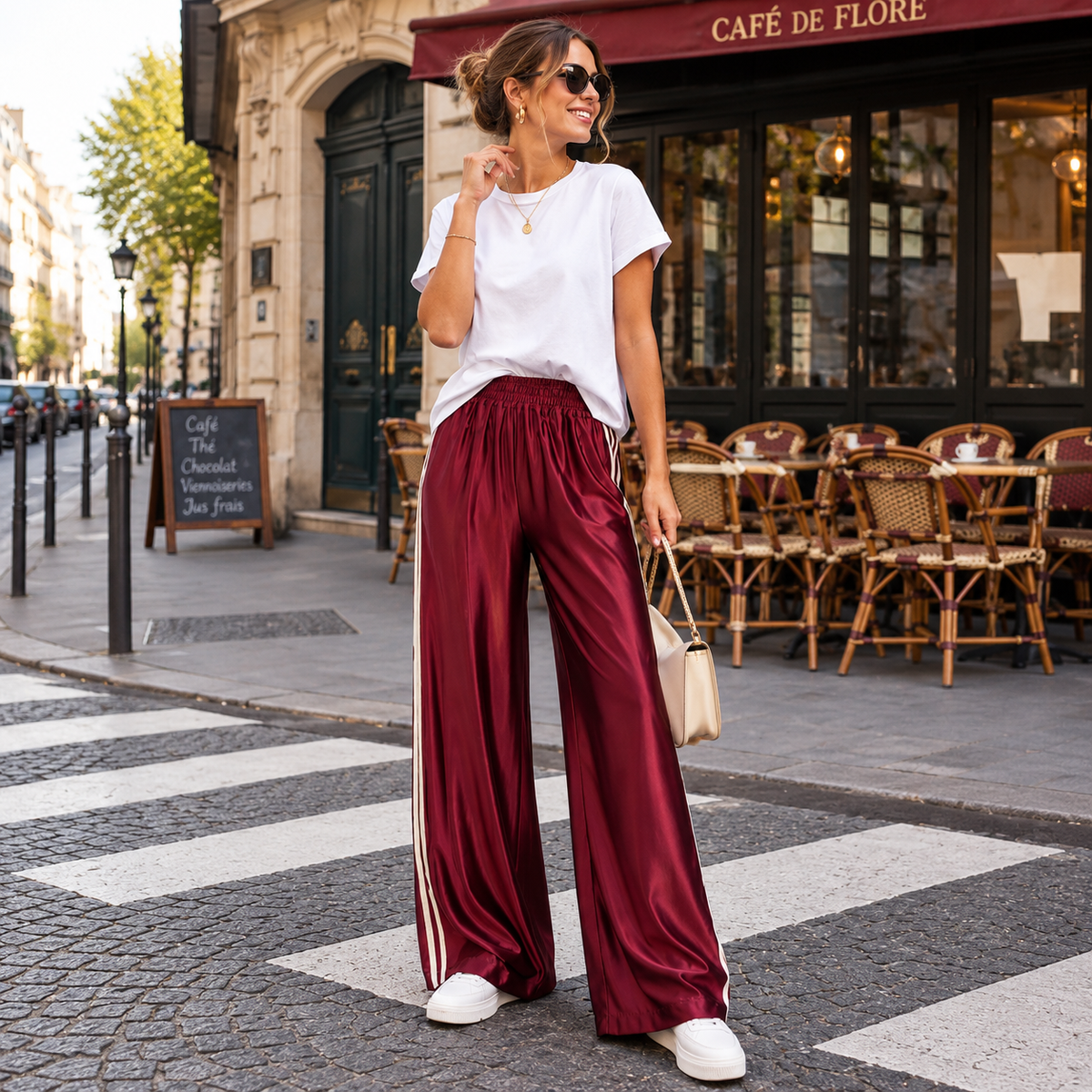 SAX — Pantalon satiné à bandes contrastantes