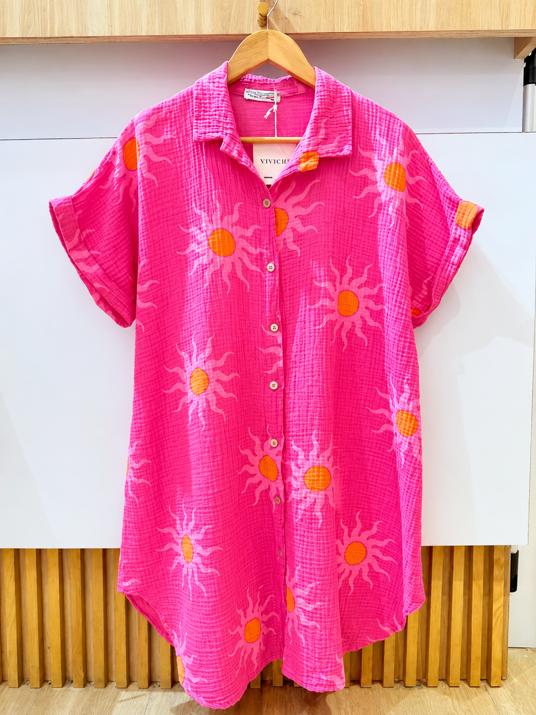 Robe-chemise Soléa – Rose solaire en gaze de coton