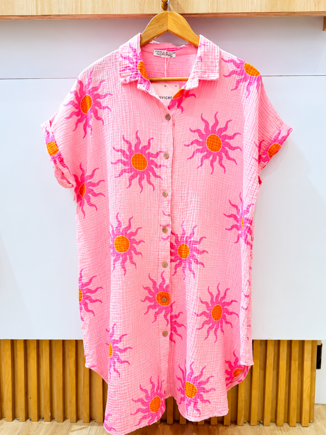 Robe-chemise Soléa – Rose solaire en gaze de coton